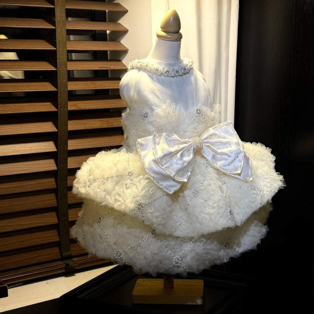Dog wedding dress ideas with pearl lattice bridal styling for small dogs