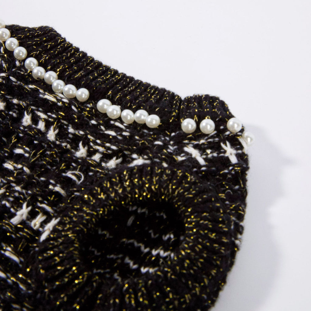 Chic Black Pearl Tweed Tulle Pet Dress