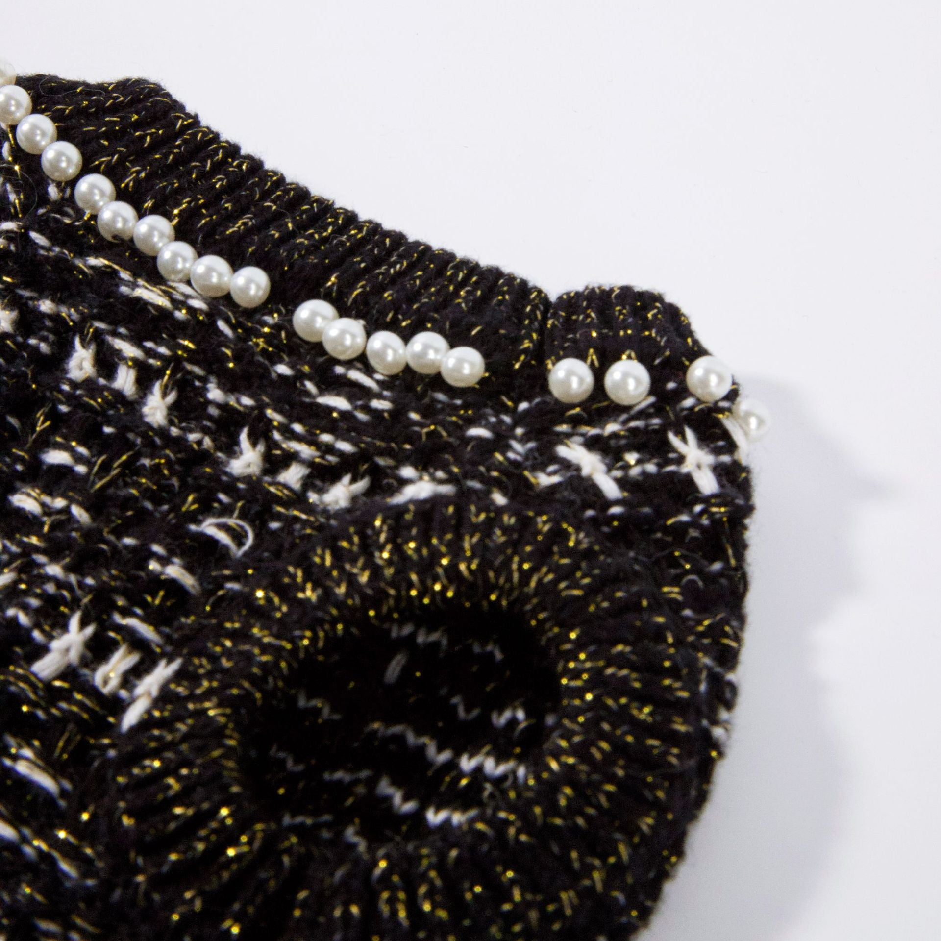 Chic Black Pearl Tweed Tulle Pet Dress