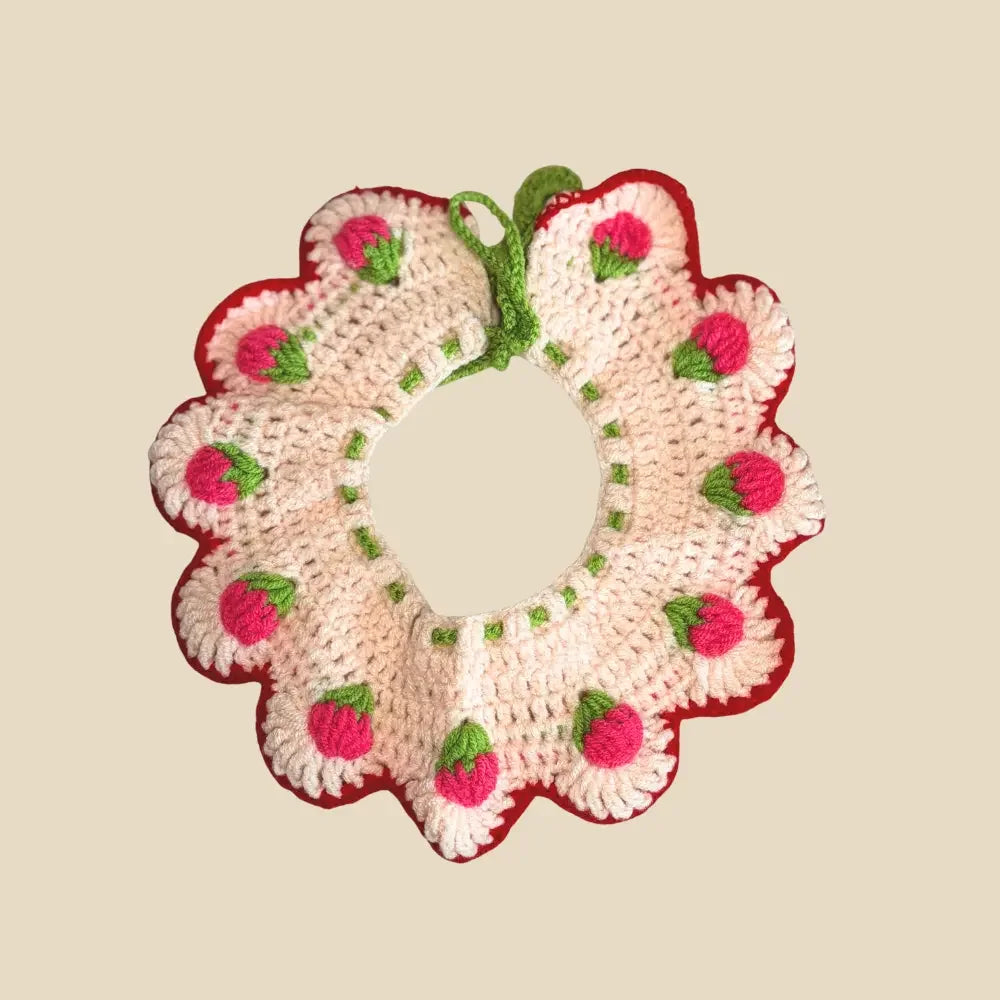 AesPaw The Strawberry Fields Crochet Collar pet collar, product detail