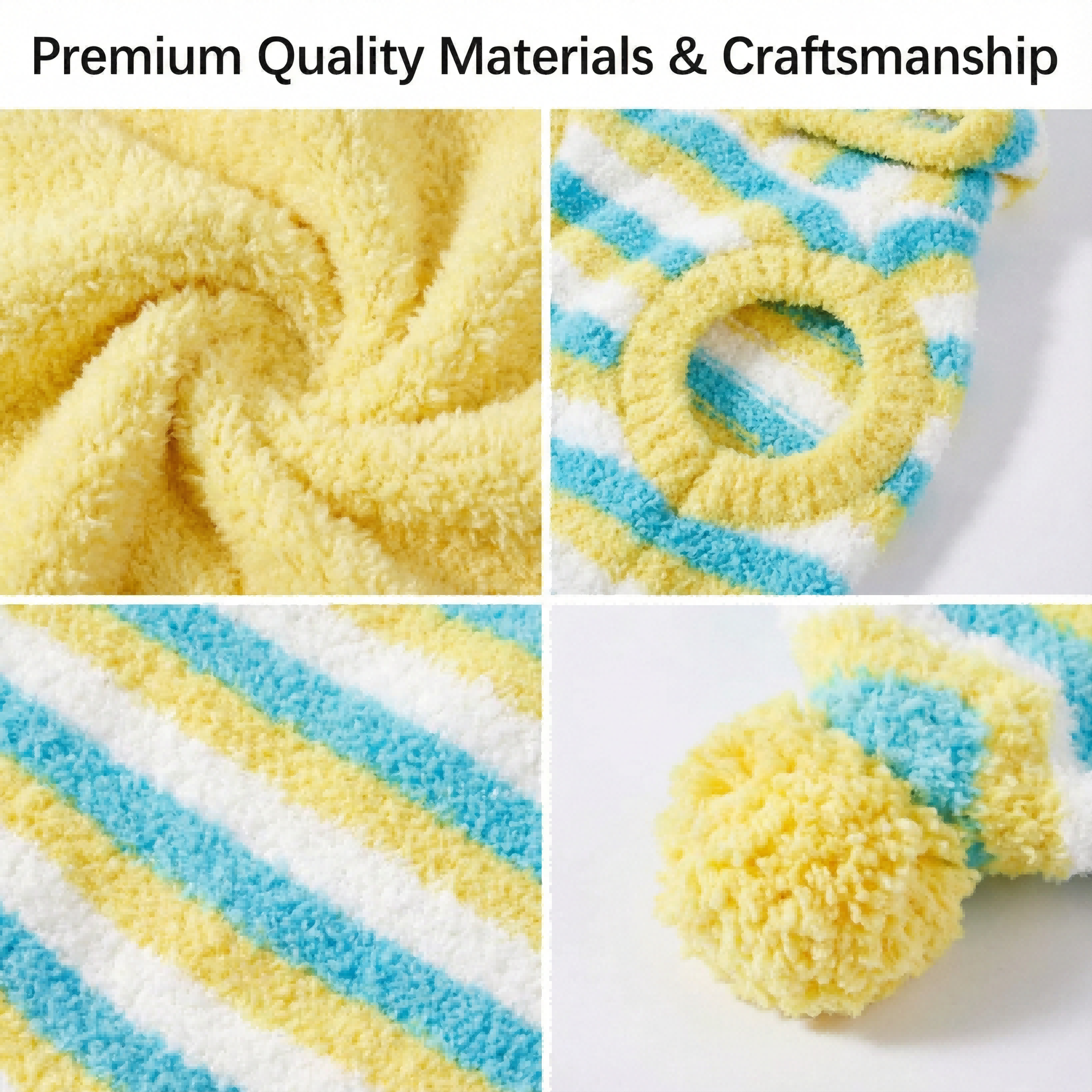 Chic Yellow-Blue-White Striped Fuzzy Hooded