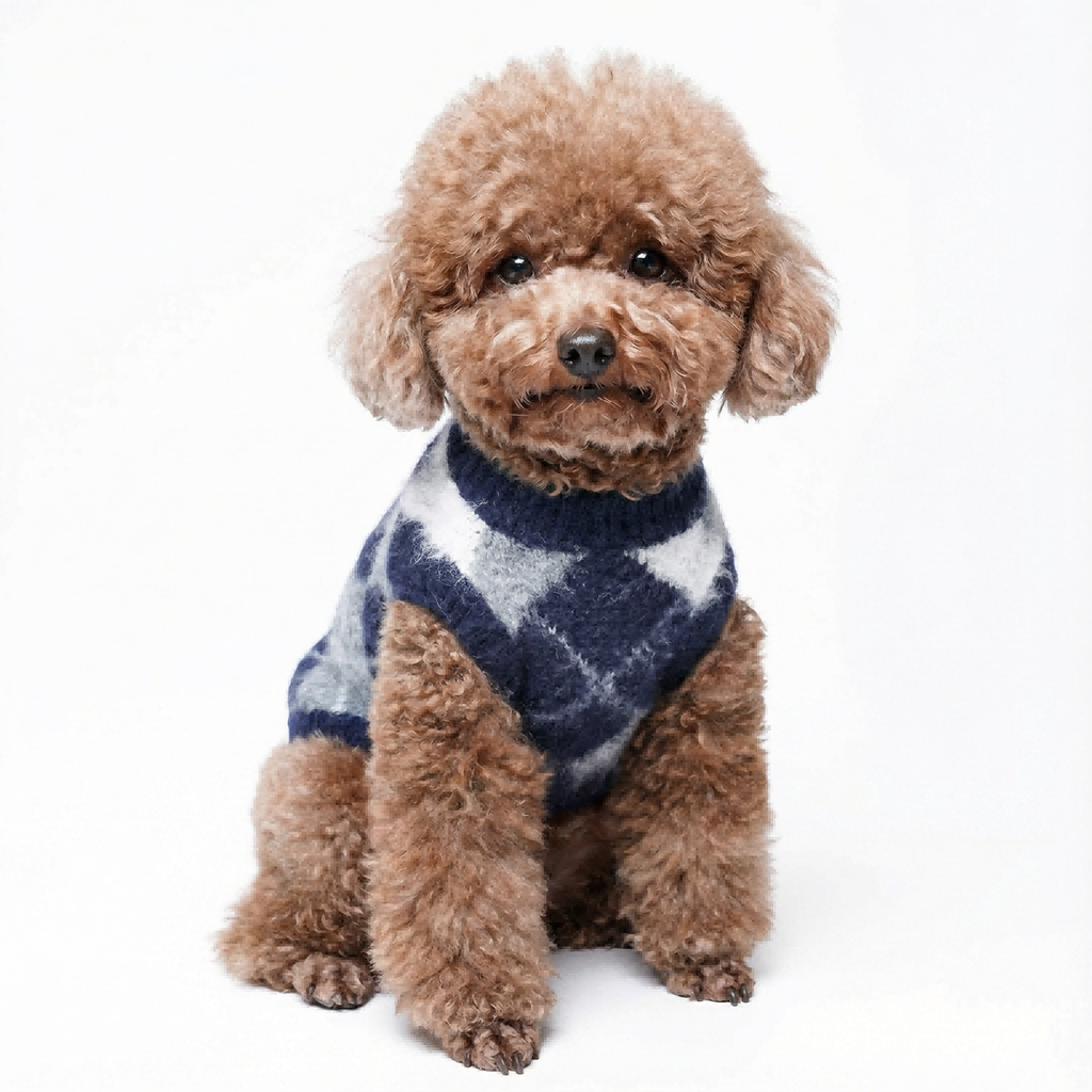 Cozy Navy Argyle Knit Pet Sweater
