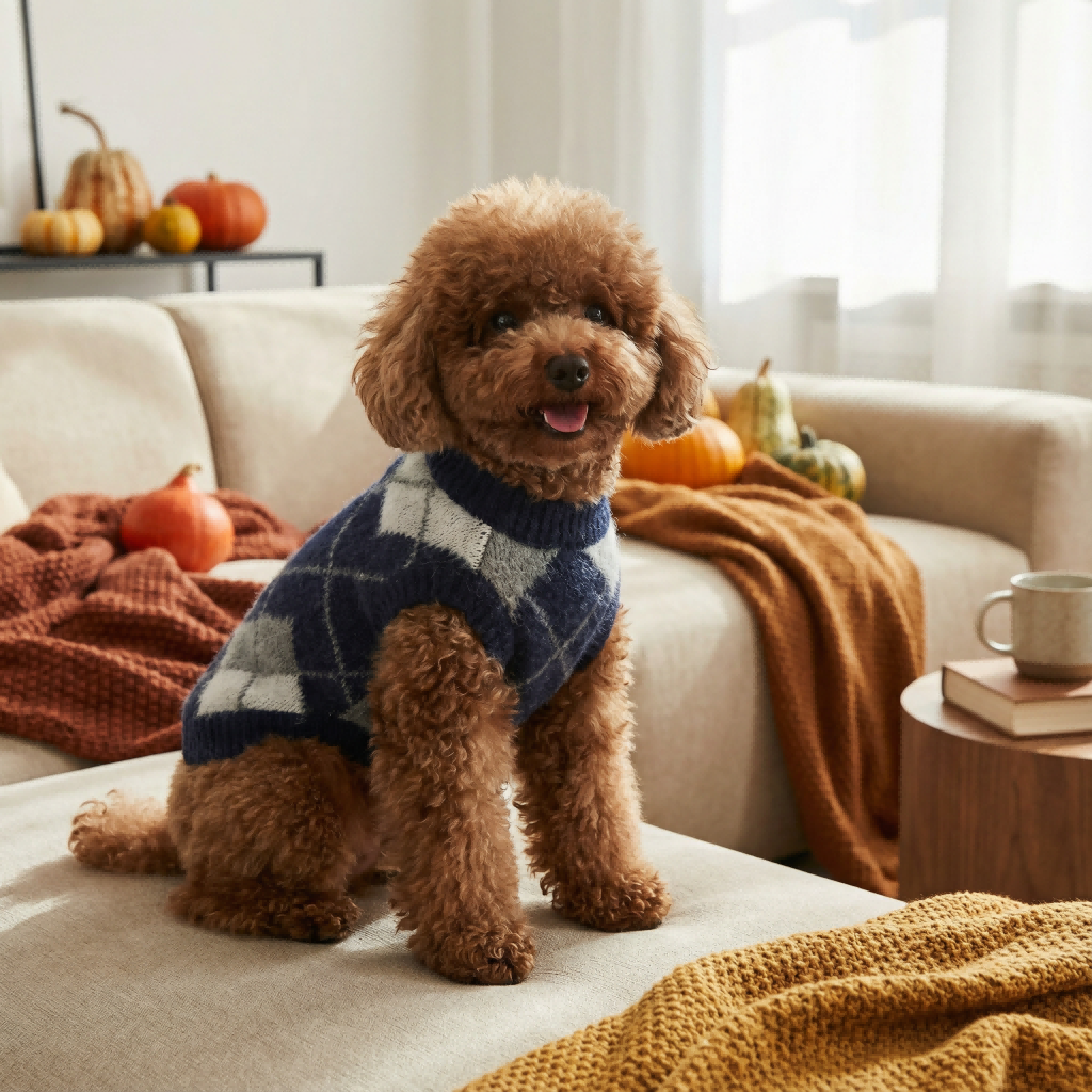 Cozy Navy Argyle Knit Pet Sweater