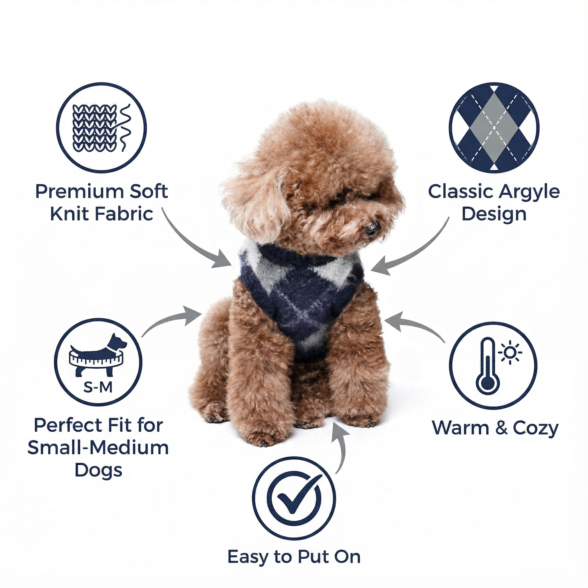 Cozy Navy Argyle Knit Pet Sweater