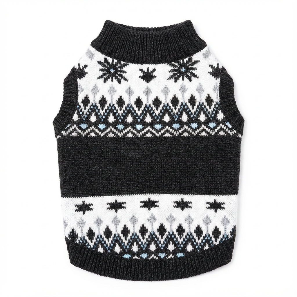 Cozy Black & White Fair Isle Knit Pet Vest