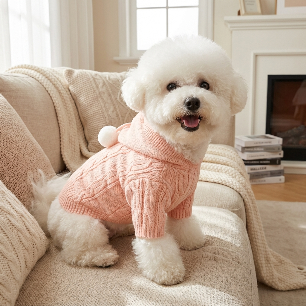 Pastel Pom-Pom Hooded Knit Pet Sweater