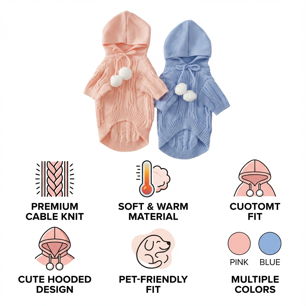Pastel Pom-Pom Hooded Knit Pet Sweater