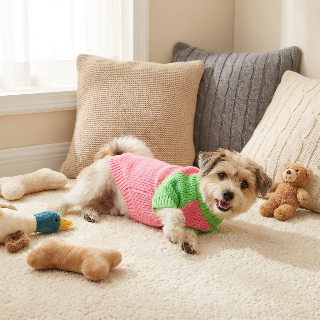Chic Pink & Green Color-Block Knit Pet Sweater