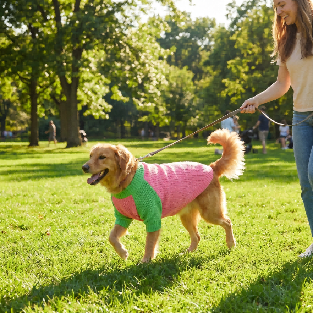 Chic Pink & Green Color-Block Knit Pet Sweater