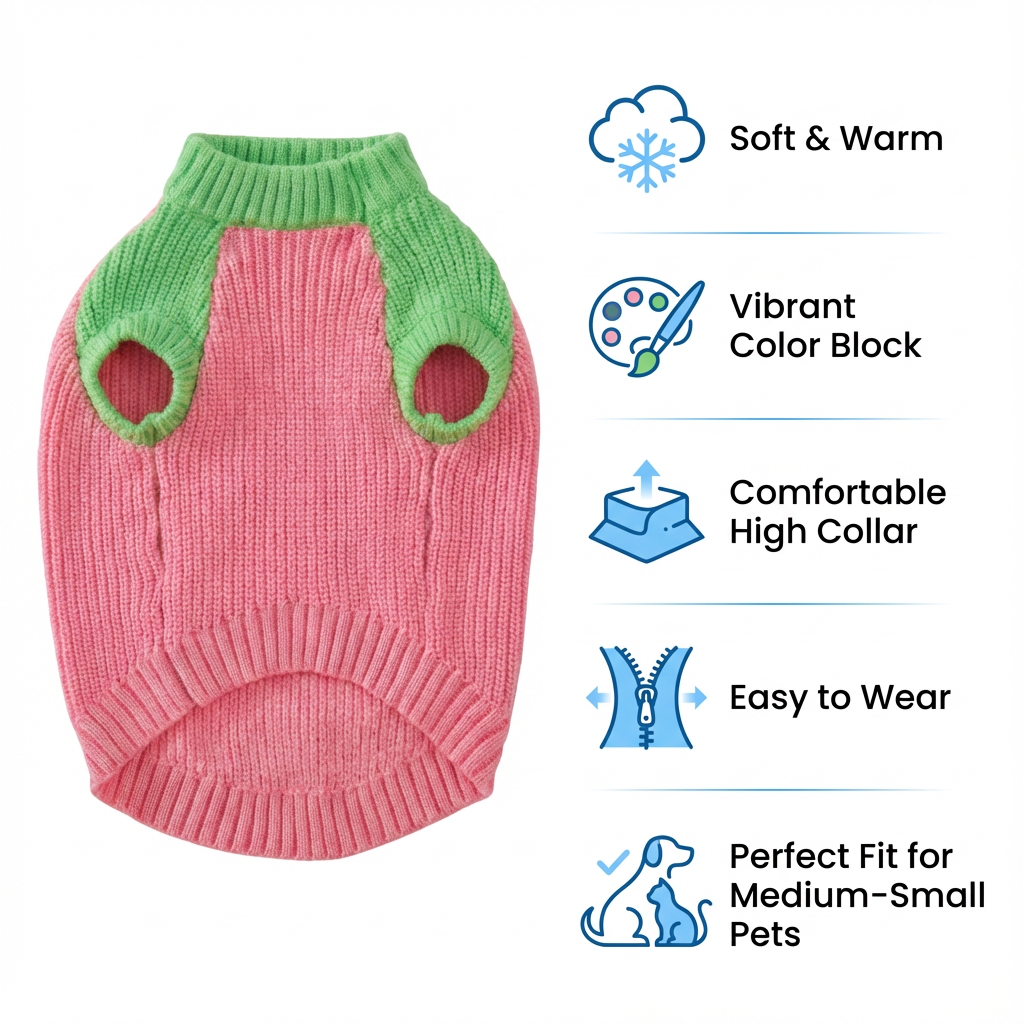 Chic Pink & Green Color-Block Knit Pet Sweater