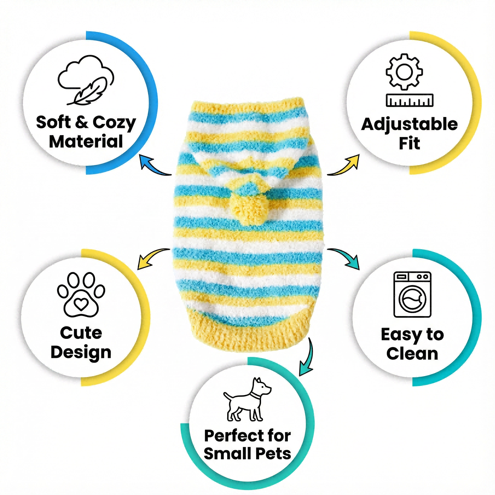 Chic Yellow-Blue-White Striped Fuzzy Hooded