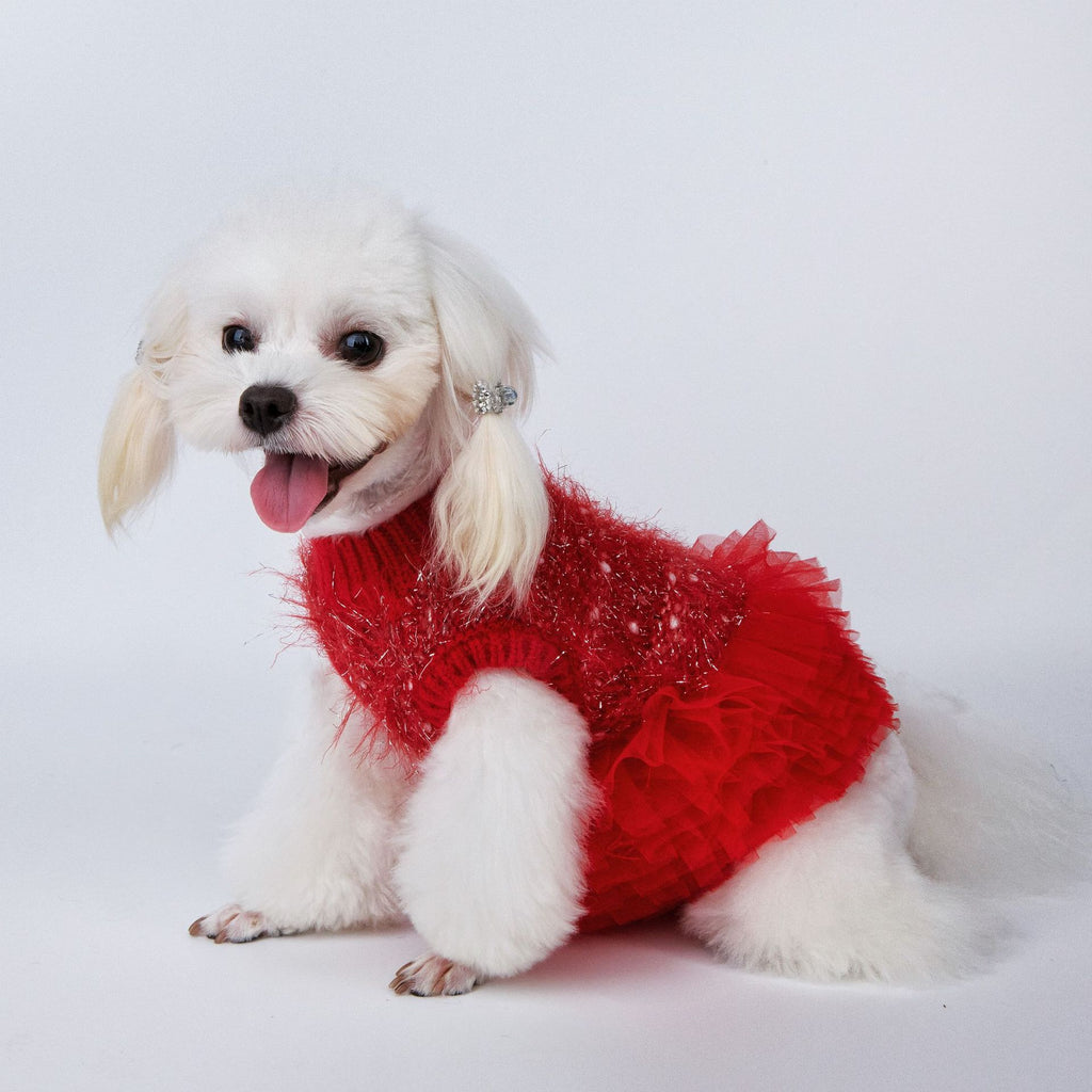 Festive Red Sparkly Tulle Pet Dress