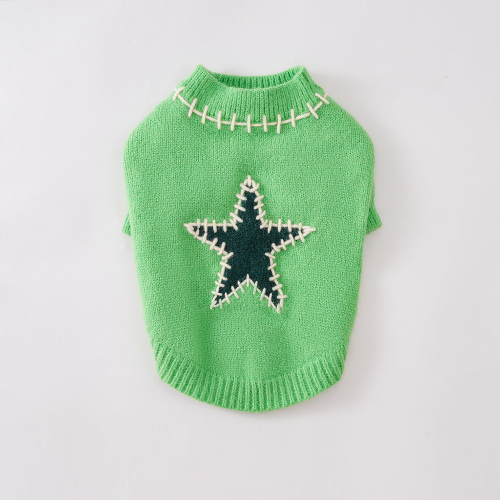 Green Star Knit Pet Sweater