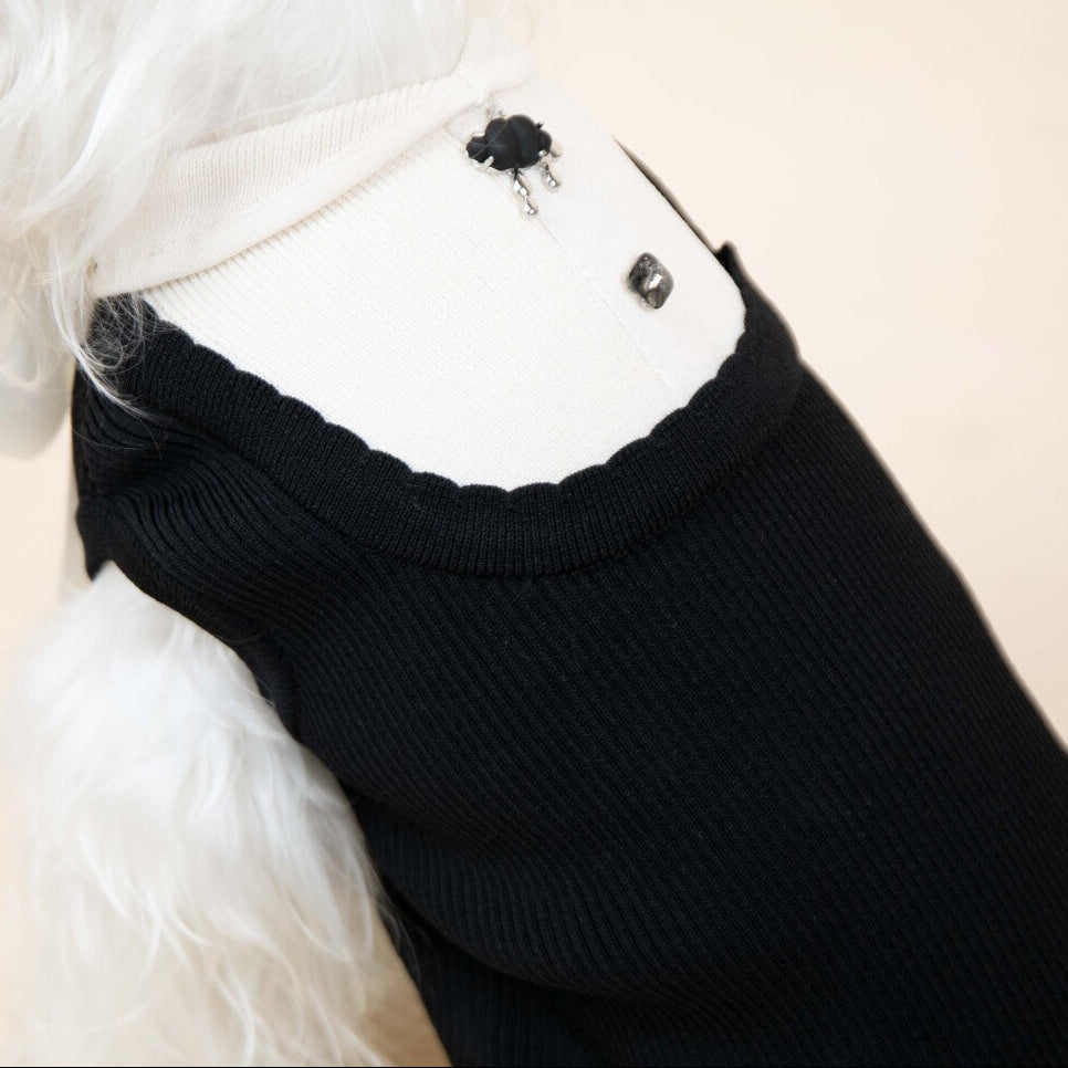 Paw-some Black Knit Pet Sweater with Large White Bow