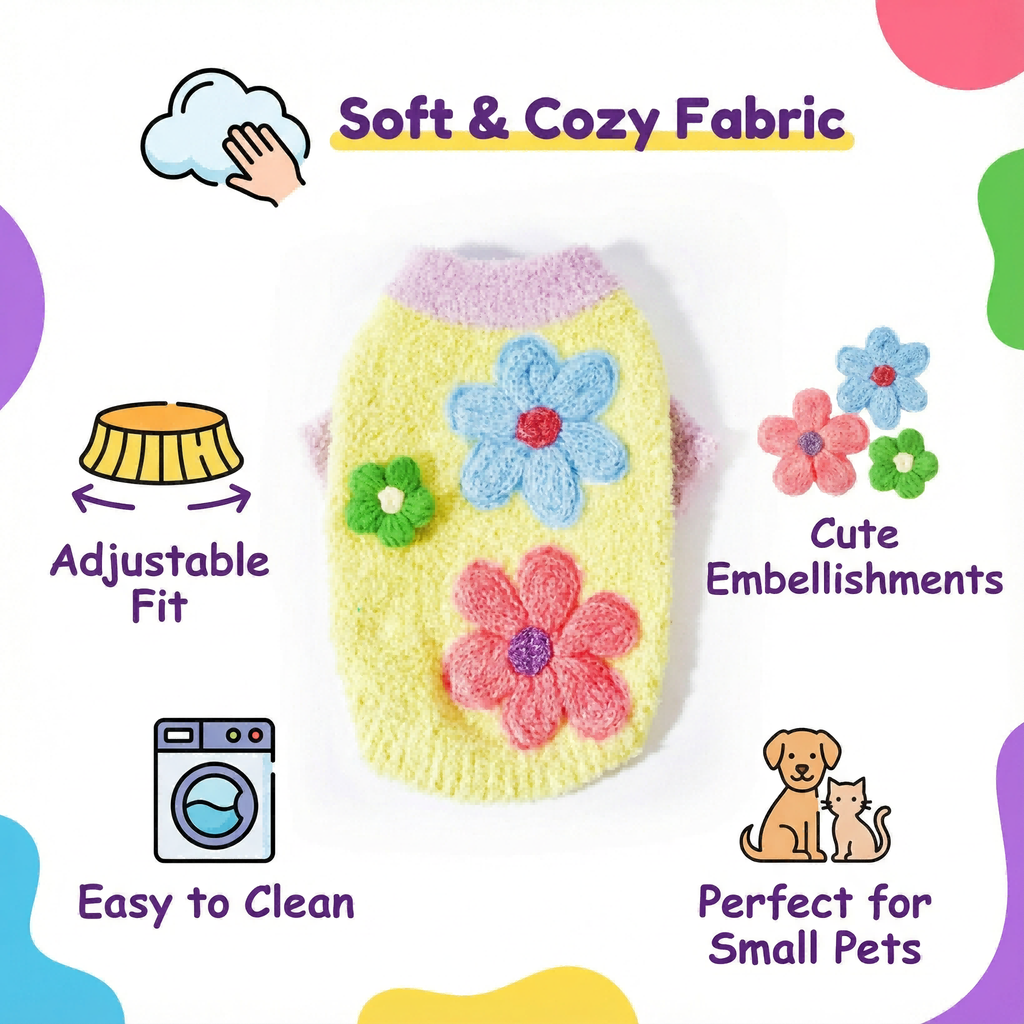 3D Floral Pastel Fuzzy Knit Pet Vest