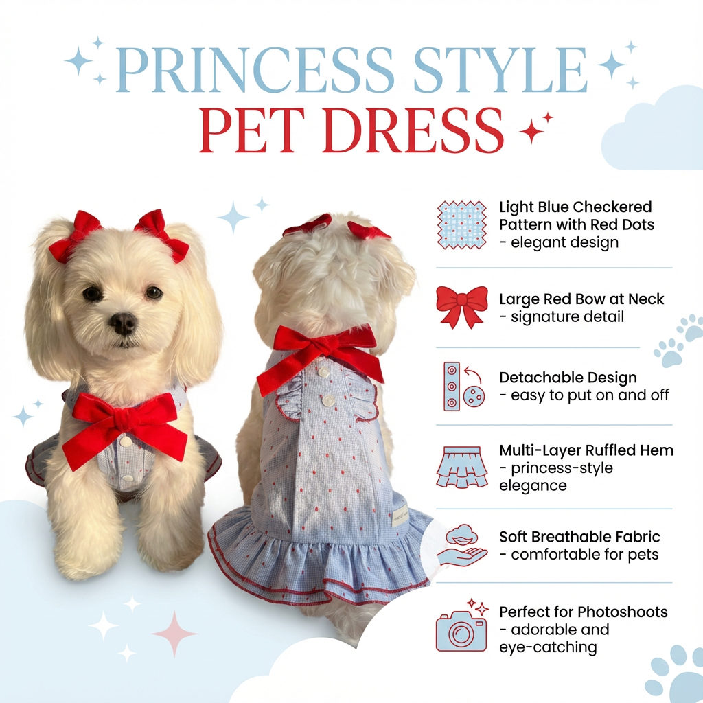 Paw-some Light Blue Gingham Red Dot Pet Dress