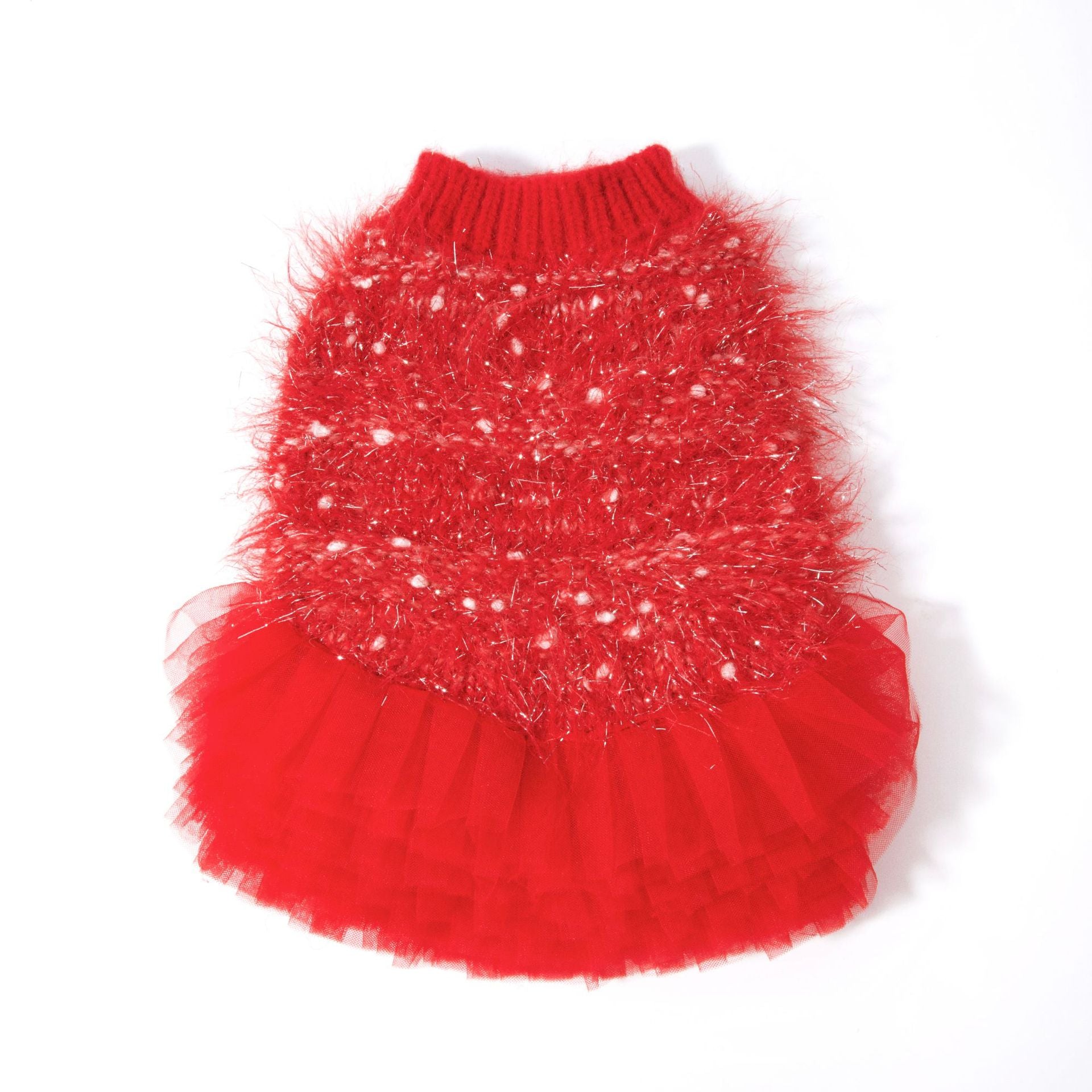 Festive Red Sparkly Tulle Pet Dress