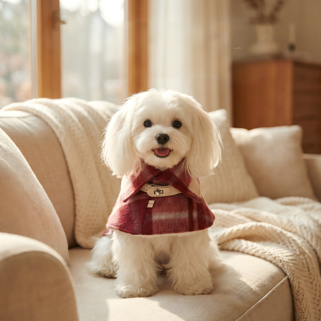 Paw-some Red & White Plaid Belted Pet Cape