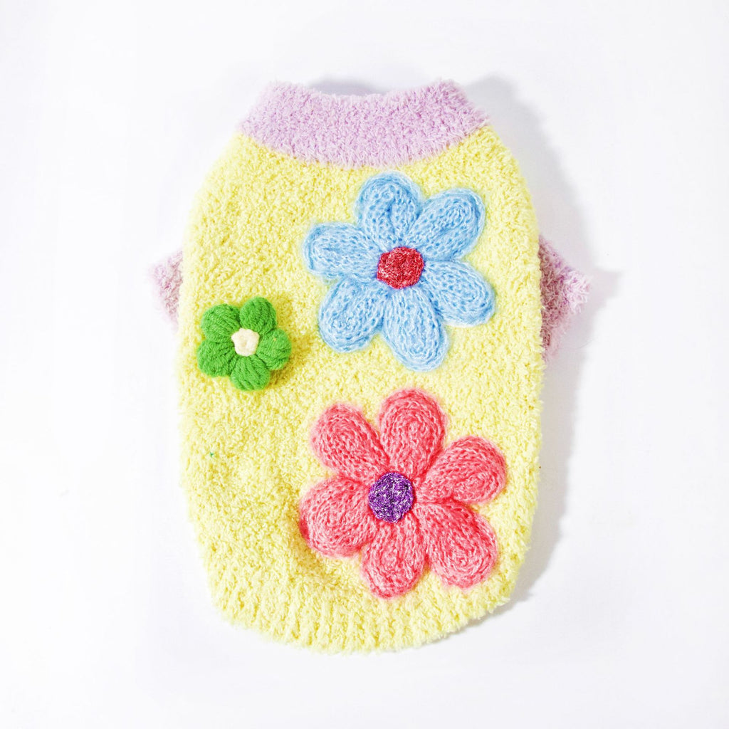 3D Floral Pastel Fuzzy Knit Pet Vest