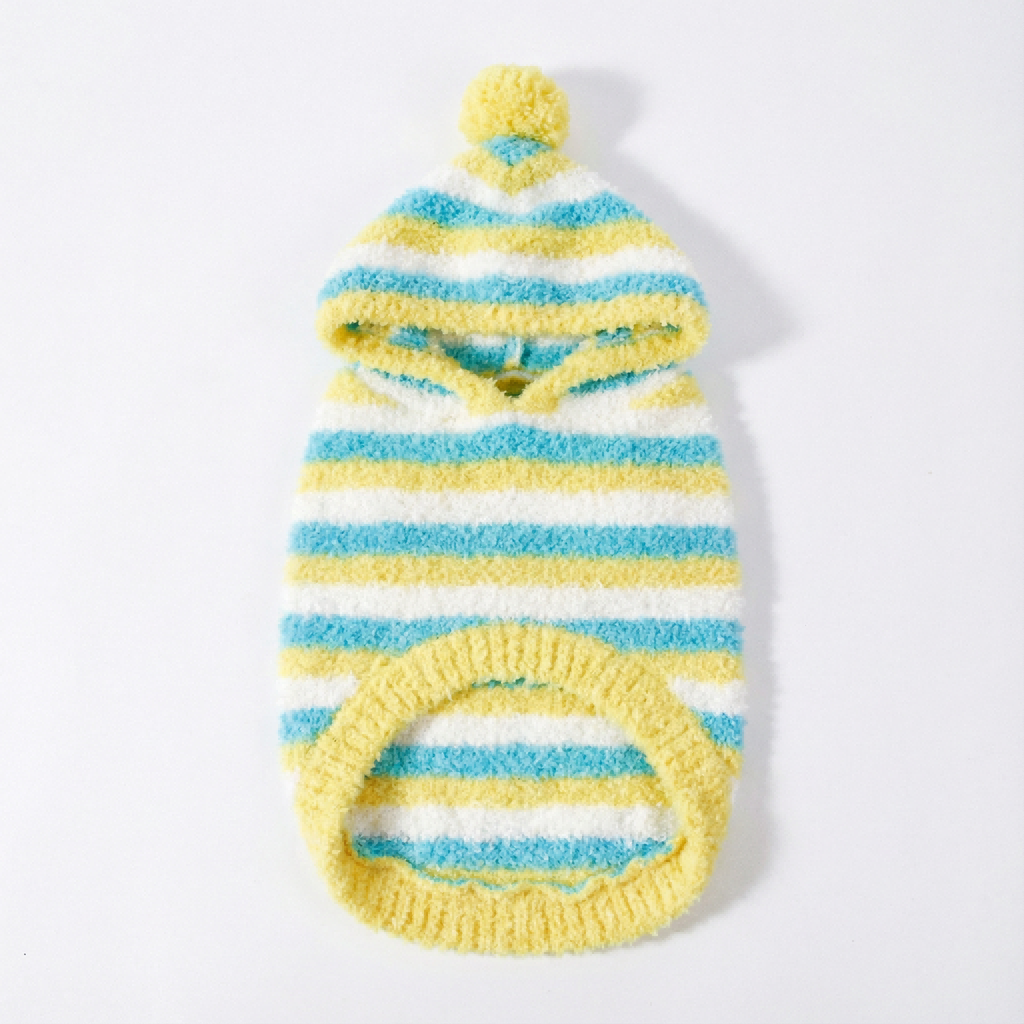 Chic Yellow-Blue-White Striped Fuzzy Hooded