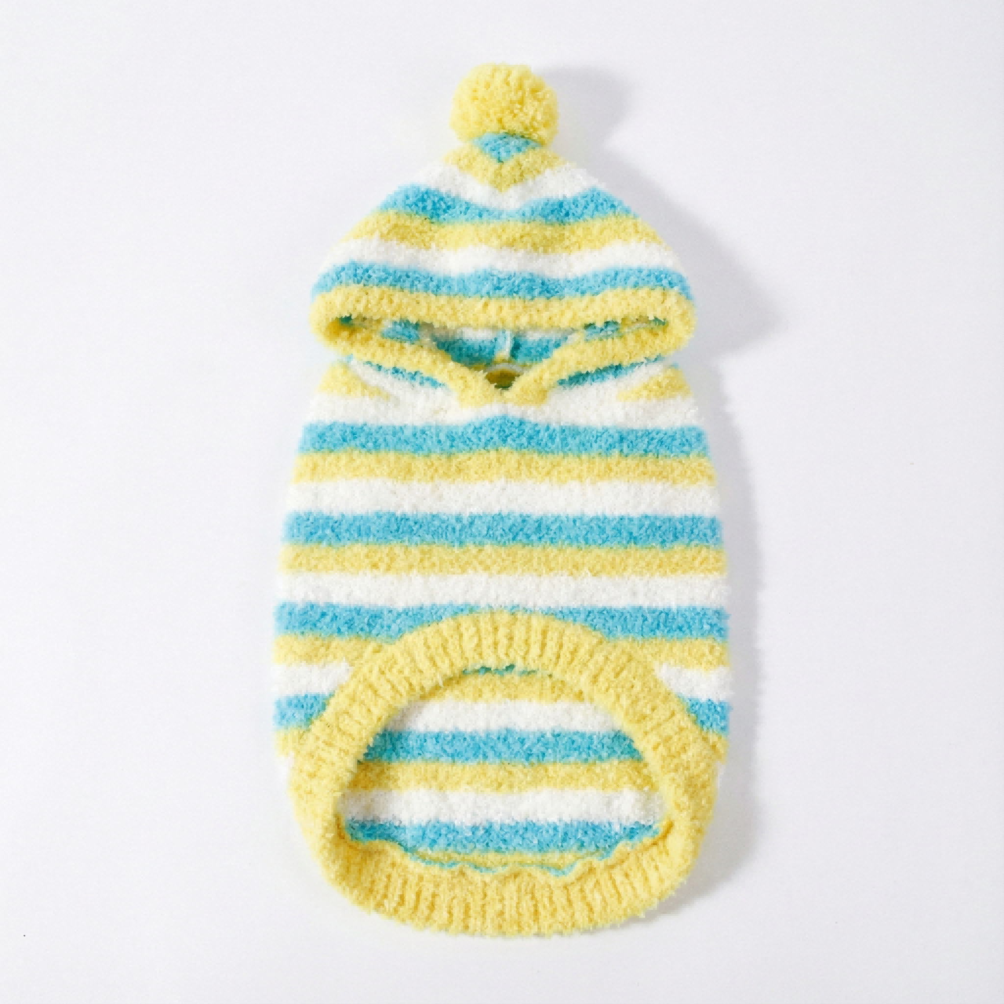 Chic Yellow-Blue-White Striped Fuzzy Hooded