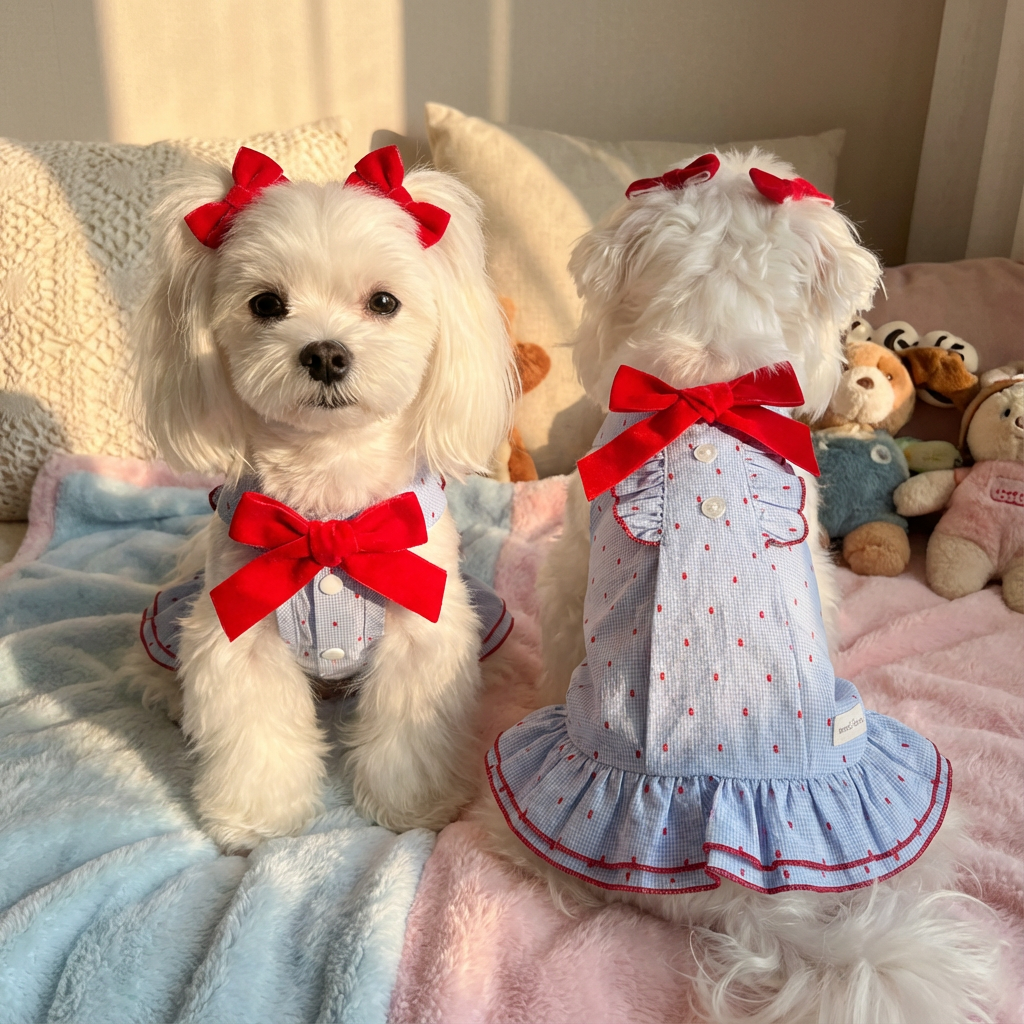 Paw-some Light Blue Gingham Red Dot Pet Dress