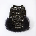 Chic Black Pearl Tweed Tulle Pet Dress