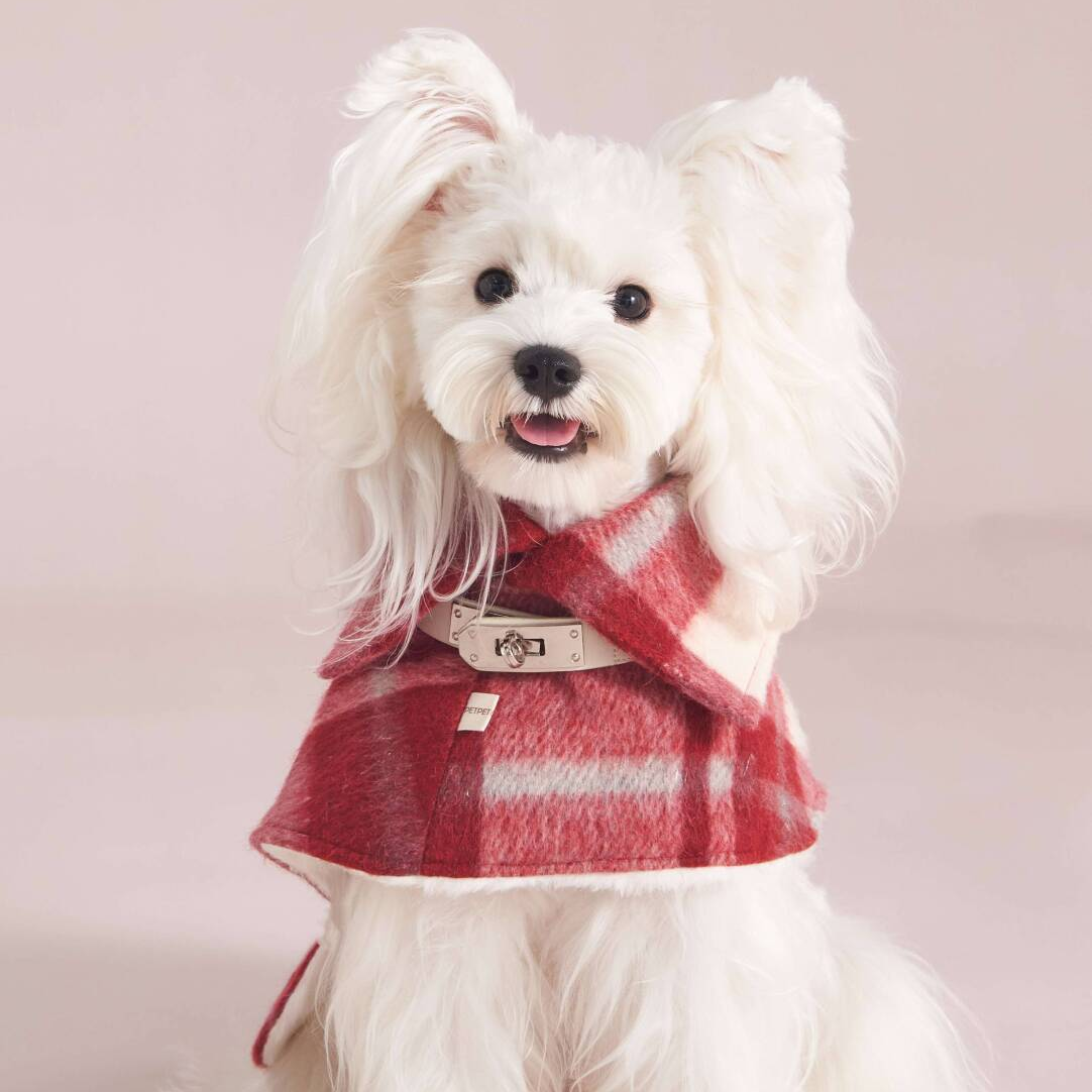 Paw-some Red & White Plaid Belted Pet Cape
