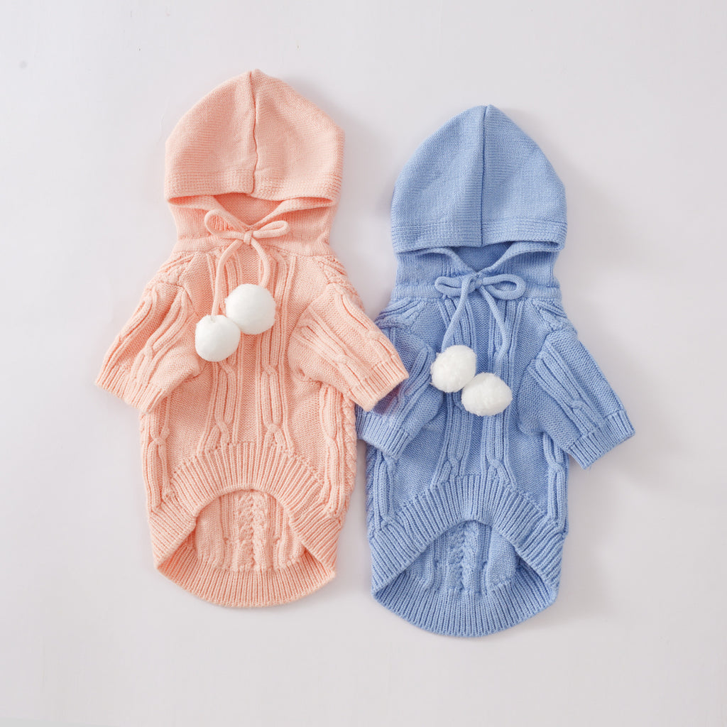 Pastel Pom-Pom Hooded Knit Pet Sweater