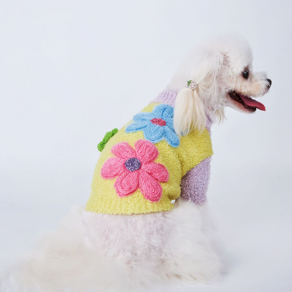 3D Floral Pastel Fuzzy Knit Pet Vest