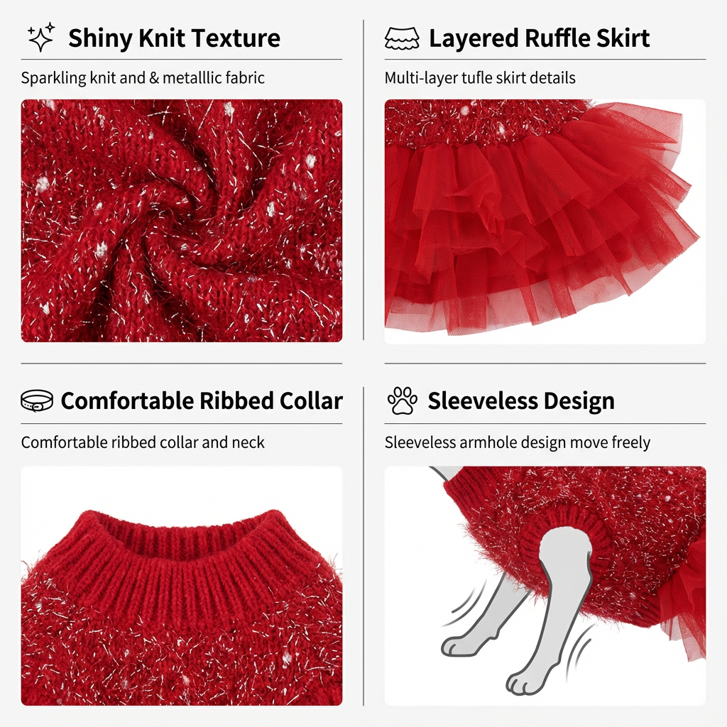 Festive Red Sparkly Tulle Pet Dress