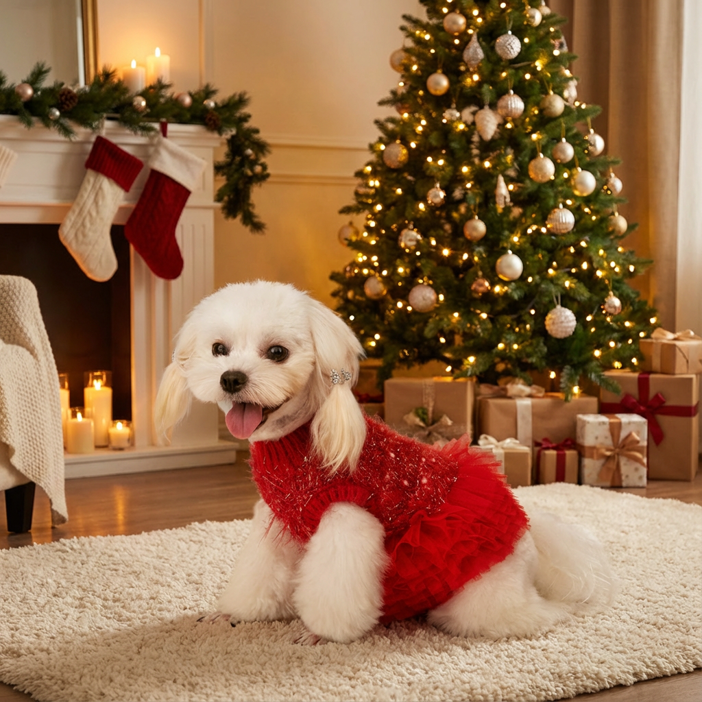 Festive Red Sparkly Tulle Pet Dress