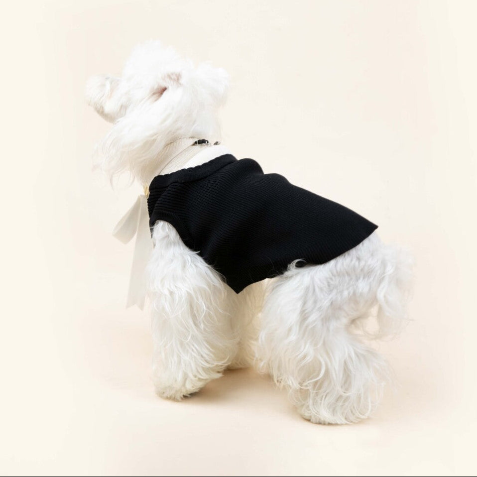 Paw-some Black Knit Pet Sweater with Large White Bow