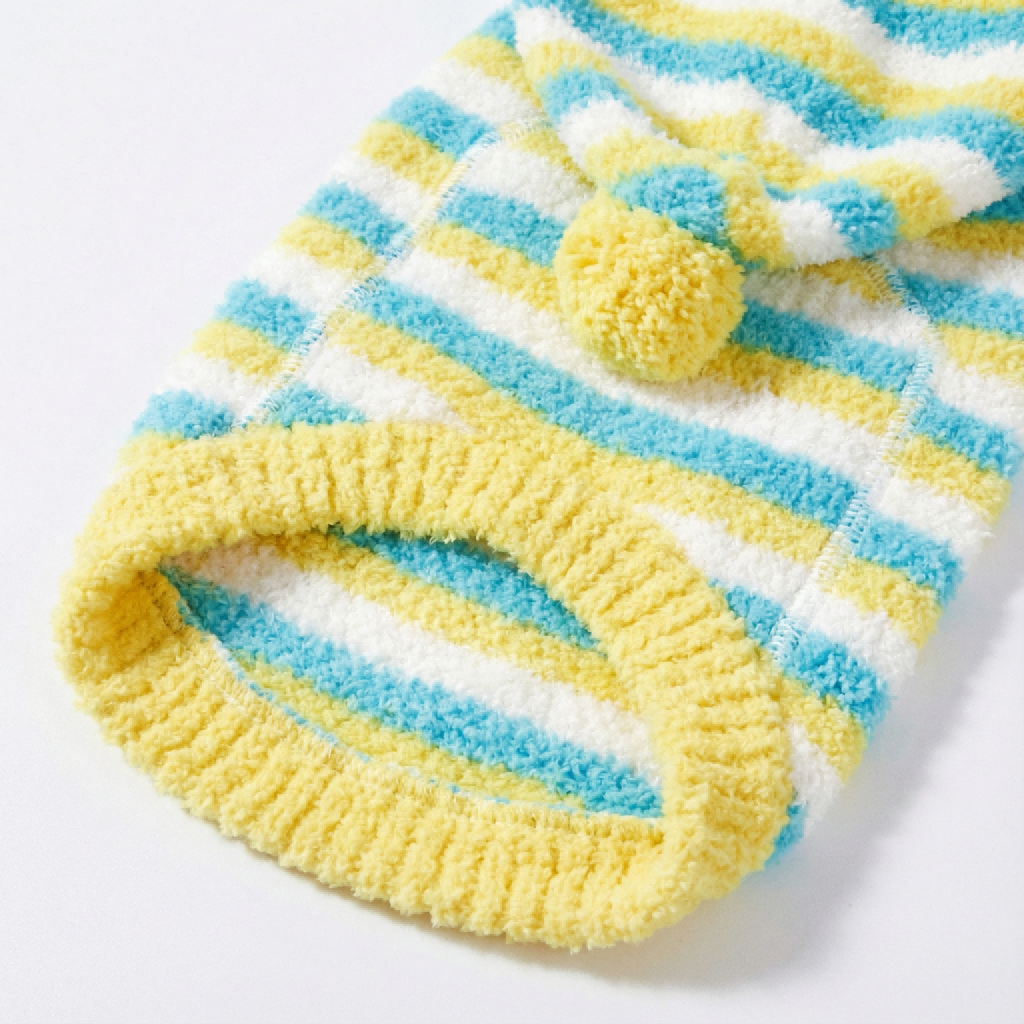 Chic Yellow-Blue-White Striped Fuzzy Hooded