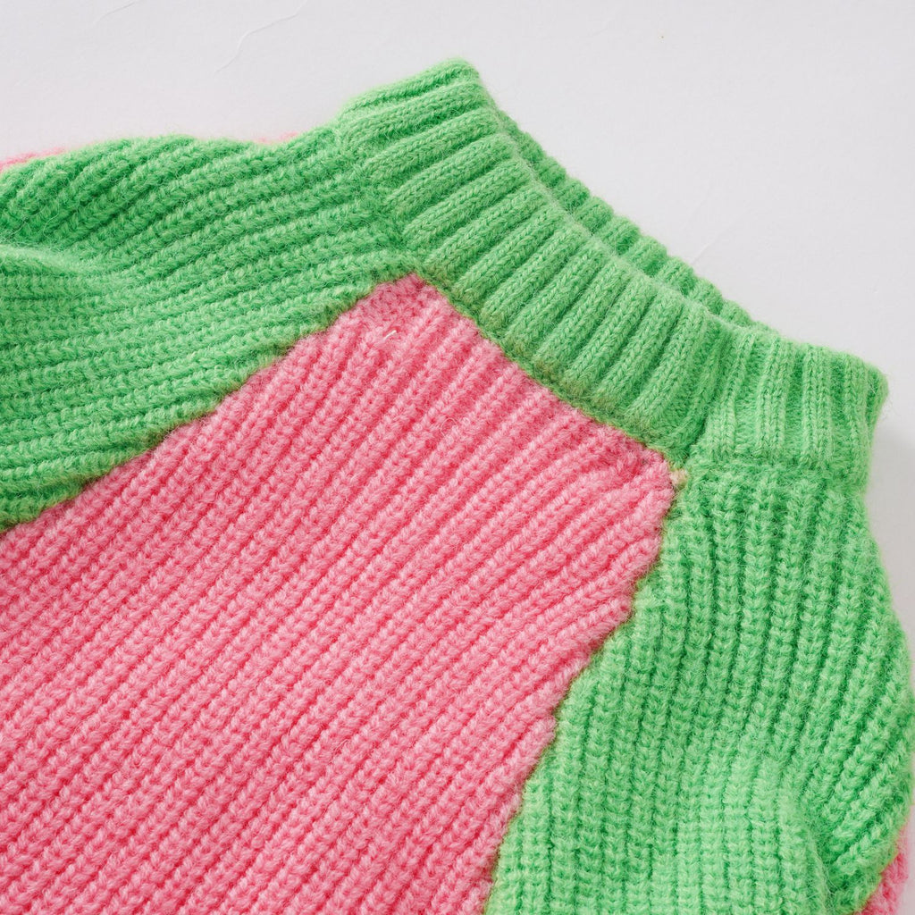 Chic Pink & Green Color-Block Knit Pet Sweater