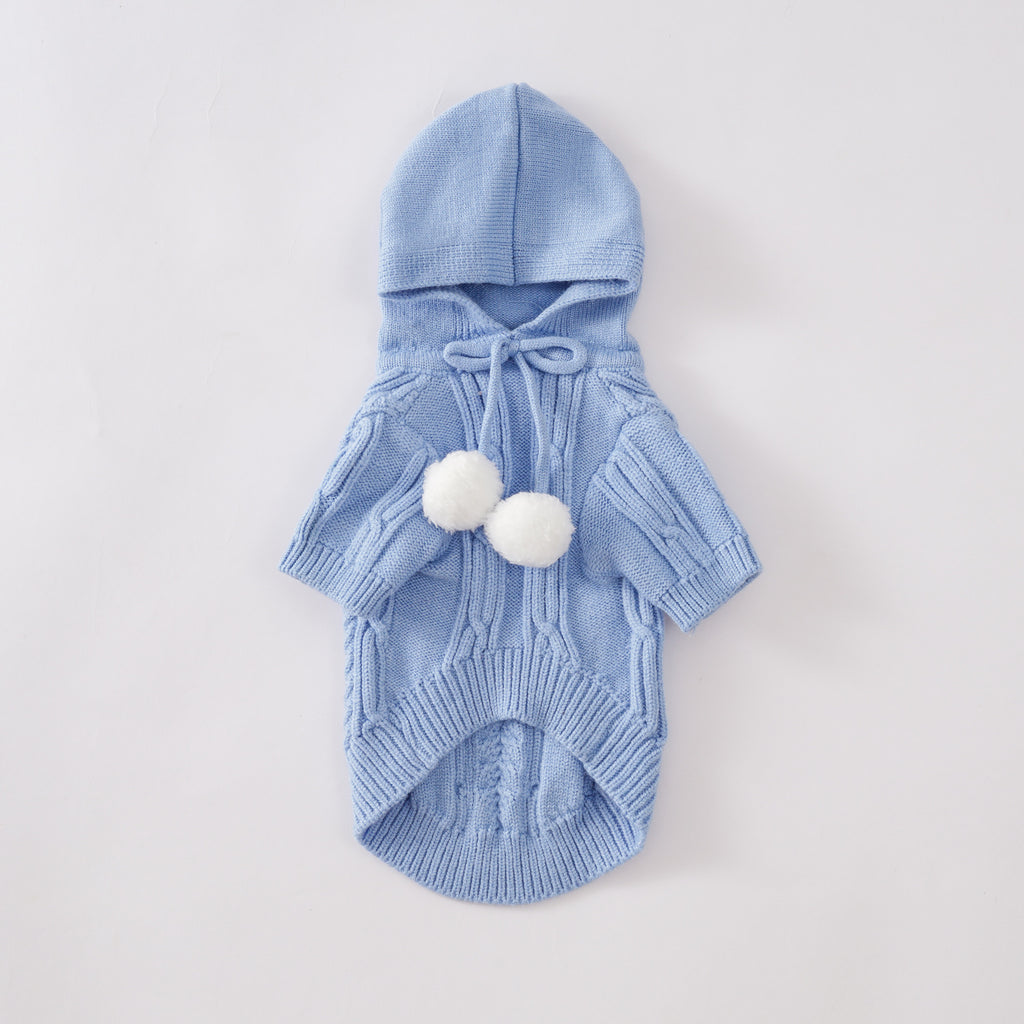Pastel Pom-Pom Hooded Knit Pet Sweater