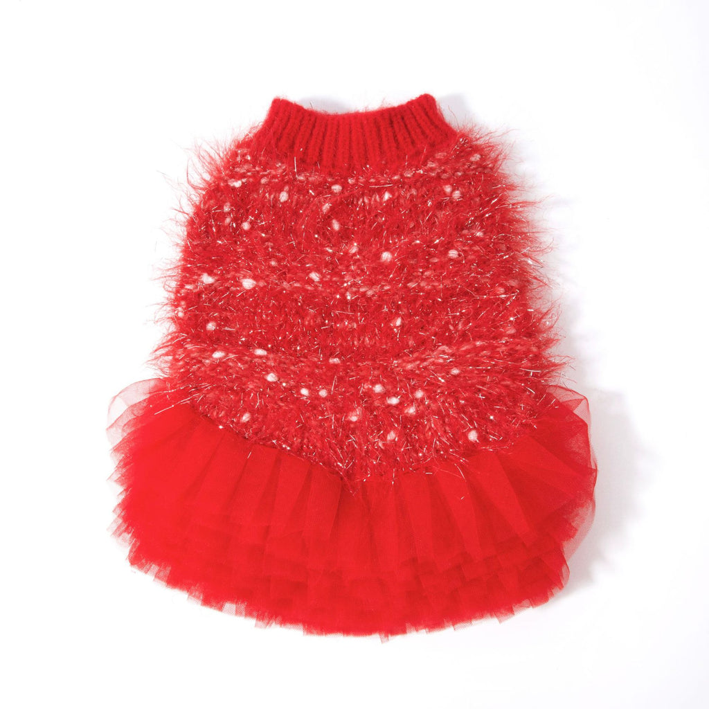 Festive Red Sparkly Tulle Pet Dress