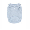 Light blue hypoallergenic acrylic dog sweater with cable knit and button details.