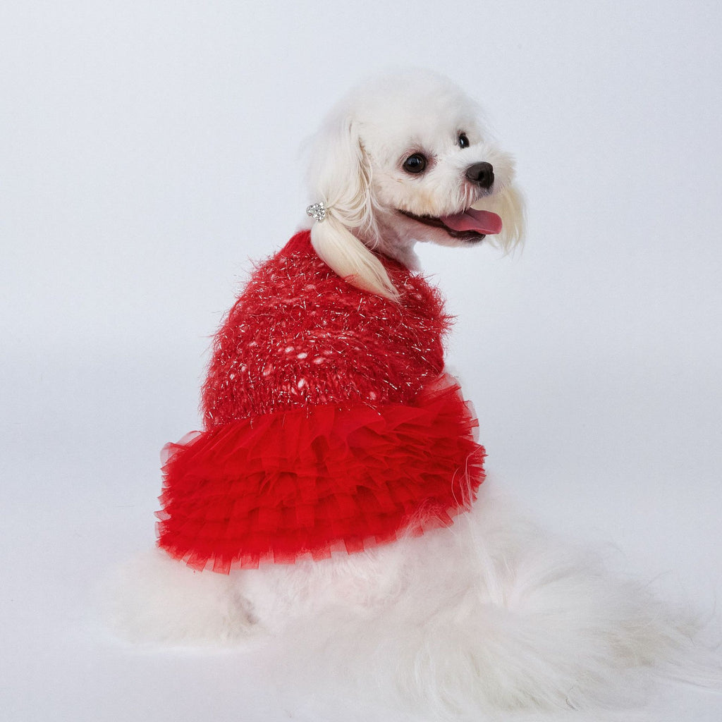 Festive Red Sparkly Tulle Pet Dress
